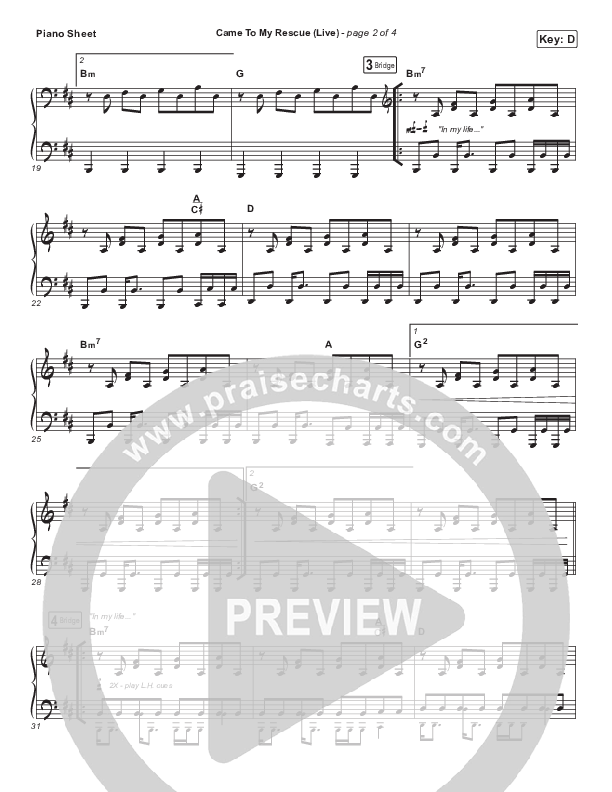 Came To My Rescue (Live) Piano Sheet (Josh Baldwin)