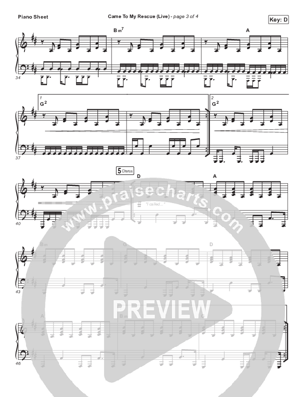 Came To My Rescue (Live) Piano Sheet (Josh Baldwin)