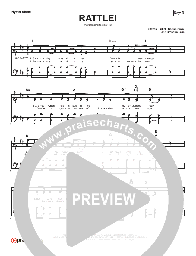 RATTLE! (Simplified) Hymn Sheet (Elevation Worship) PraiseCharts