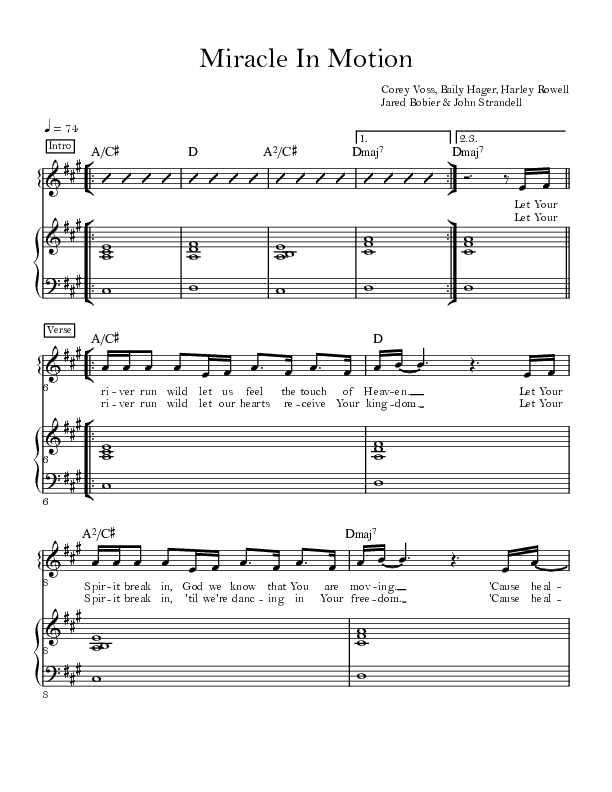 Miracle In Motion Piano/Vocal (Corey Voss/Madison Street Worship)