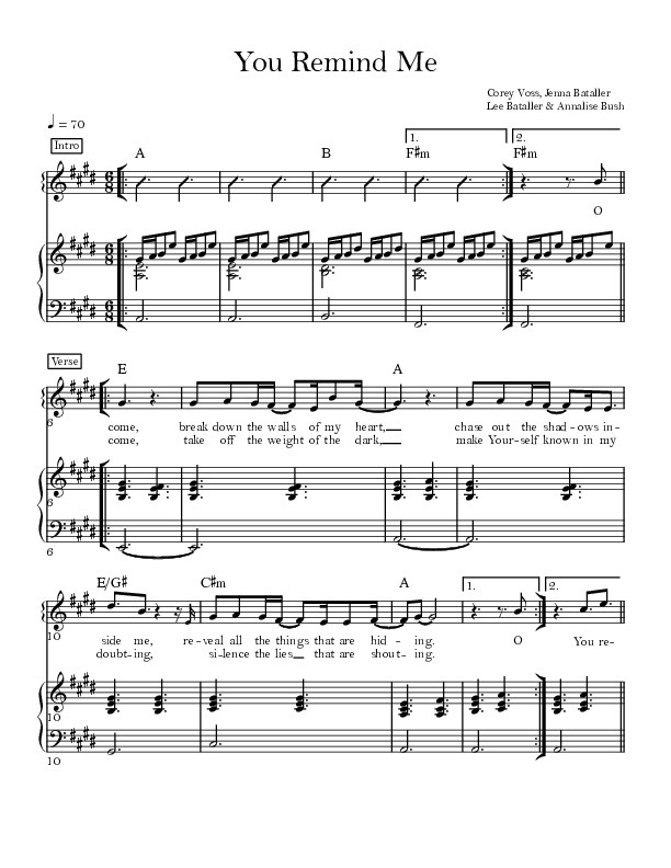 You Remind Me Piano/Vocal (Corey Voss/Madison Street Worship / Jenna Bataller)