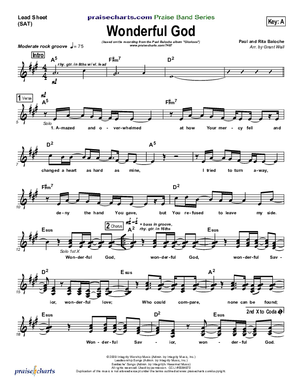 Wonderful God Lead Sheet (SAT) (Paul Baloche)