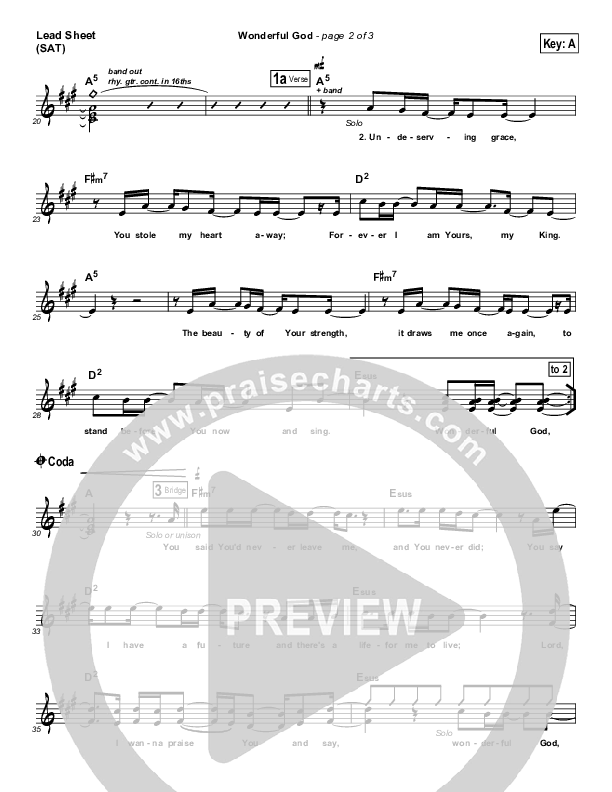Wonderful God Lead Sheet (SAT) (Paul Baloche)
