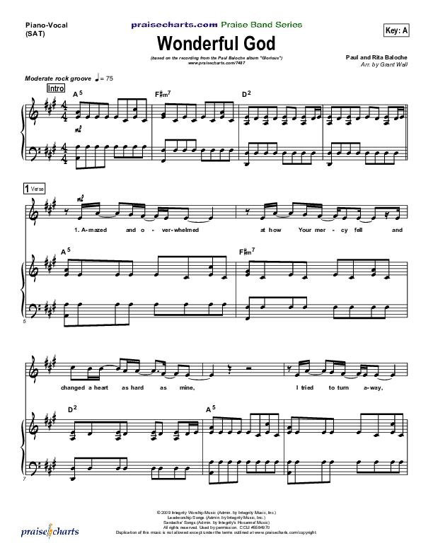 Wonderful God Piano/Vocal (Paul Baloche)