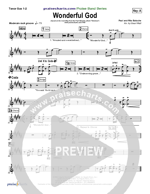 Wonderful God Tenor Sax 1/2 (Paul Baloche)