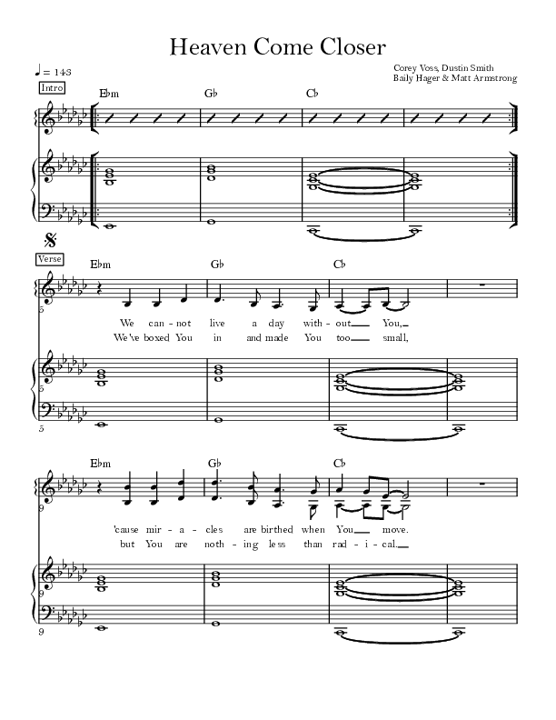 Heaven Come Closer Piano/Vocal (Corey Voss/Madison Street Worship / Jenna Bataller)