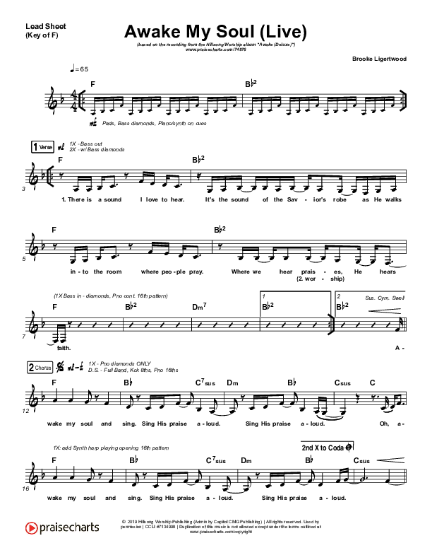 Awake My Soul (Live) Lead Sheet (Melody) (Hillsong Worship)