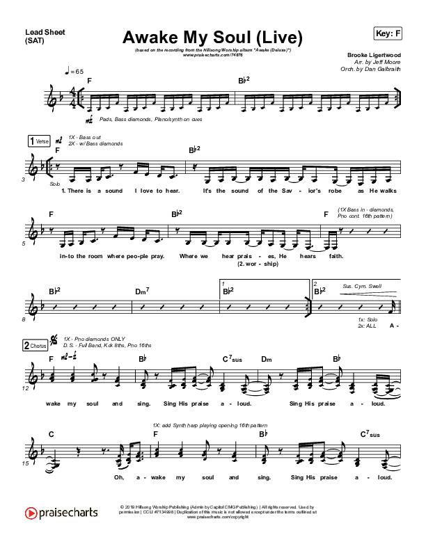 Awake My Soul (Live) Lead Sheet (SAT) (Hillsong Worship)
