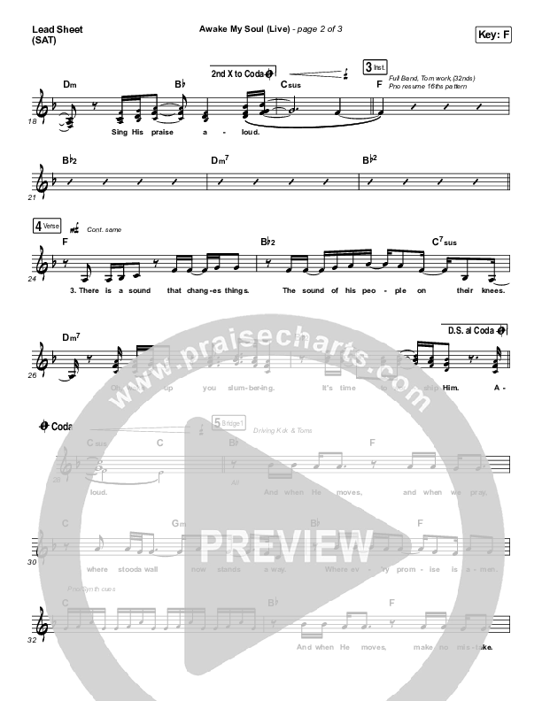 Awake My Soul (Live) Lead Sheet (SAT) (Hillsong Worship)