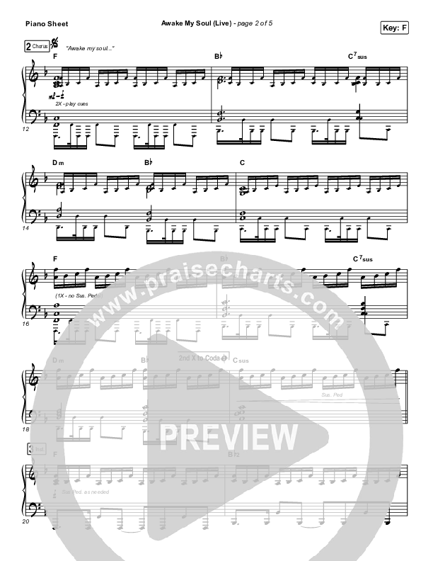 Awake My Soul (Live) Piano Sheet (Hillsong Worship)