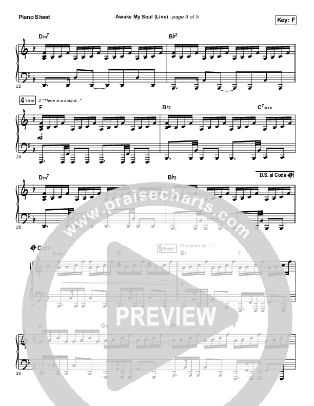 Awake My Soul (Live) Piano Sheet (Hillsong Worship)