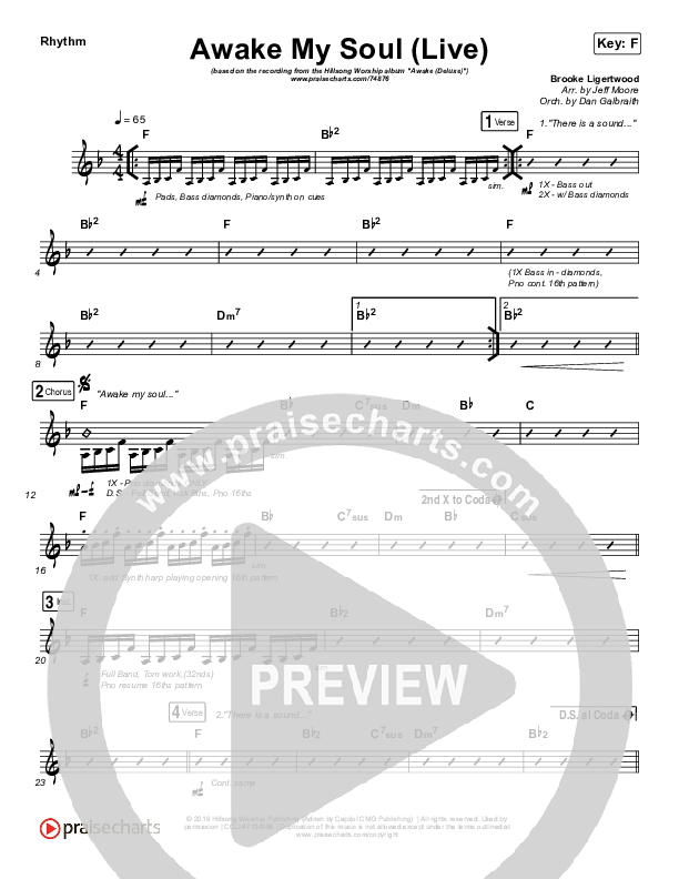 Awake My Soul (Live) Rhythm Chart (Hillsong Worship)