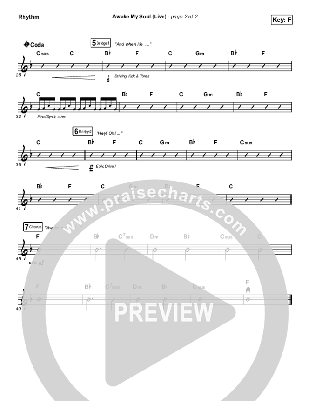 Awake My Soul (Live) Rhythm Chart (Hillsong Worship)