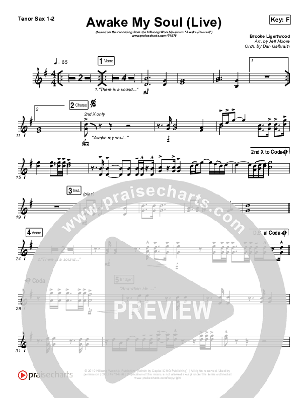 Awake My Soul (Live) Tenor Sax 1/2 (Hillsong Worship)