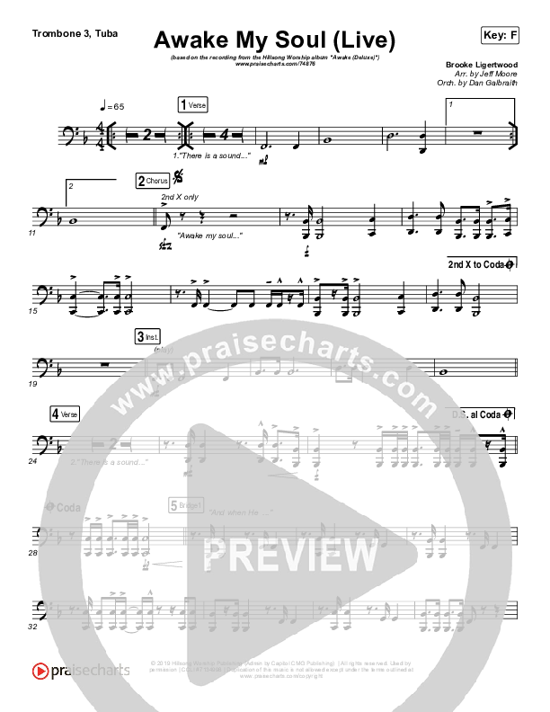 Awake My Soul (Live) Trombone 3/Tuba (Hillsong Worship)