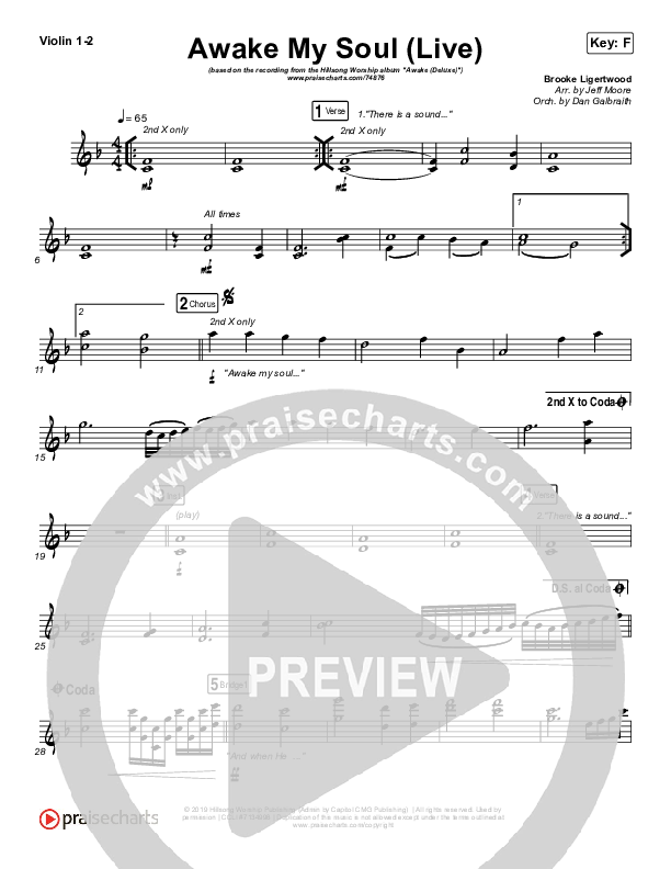 Awake My Soul (Live) Violin 1/2 (Hillsong Worship)