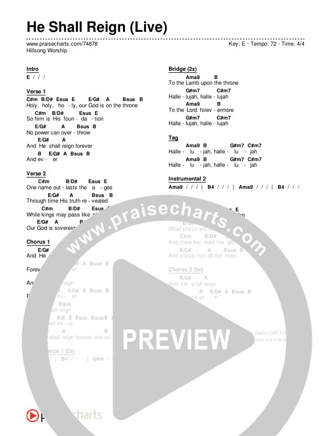 He Shall Reign (Live) Chords & Lyrics (Hillsong Worship)