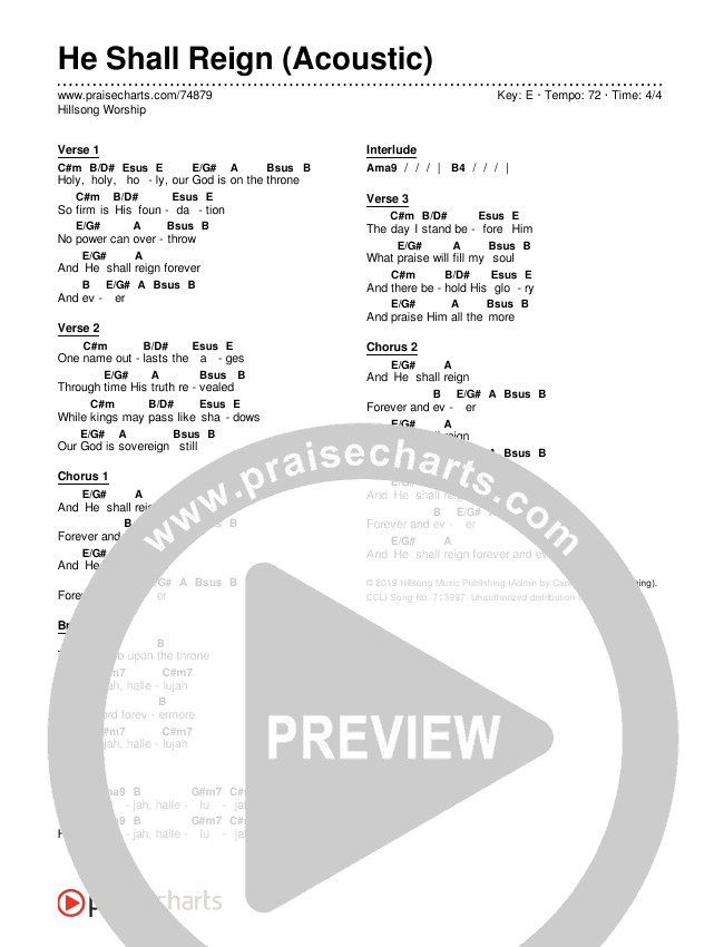 He Shall Reign (Acoustic) Chords & Lyrics (Hillsong Worship)