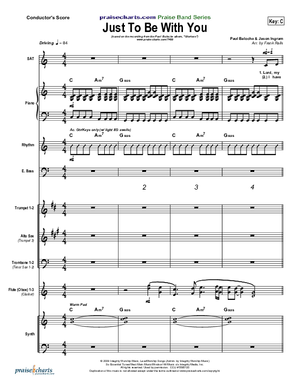 Just To Be With You Conductor's Score (Paul Baloche)