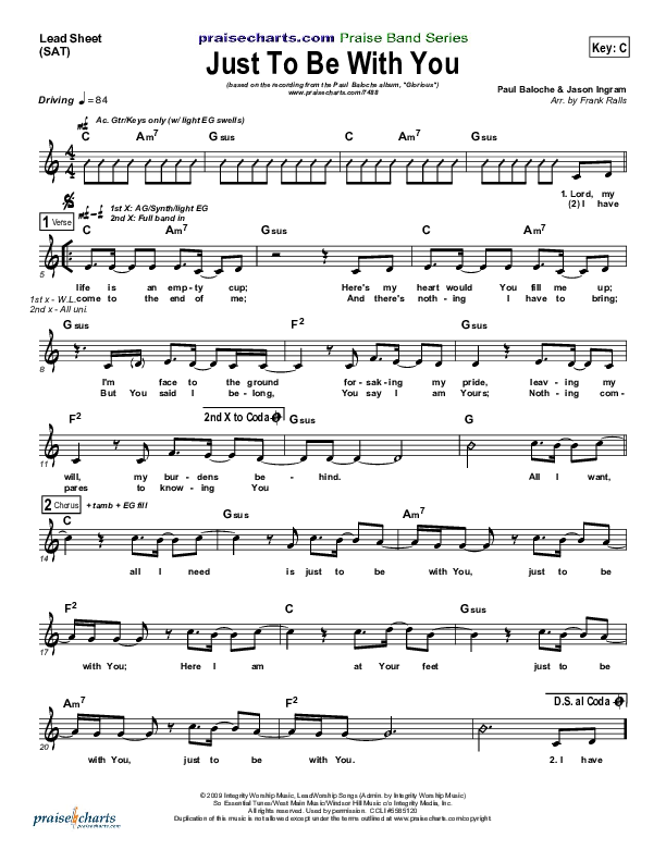 Just To Be With You Lead Sheet (SAT) (Paul Baloche)