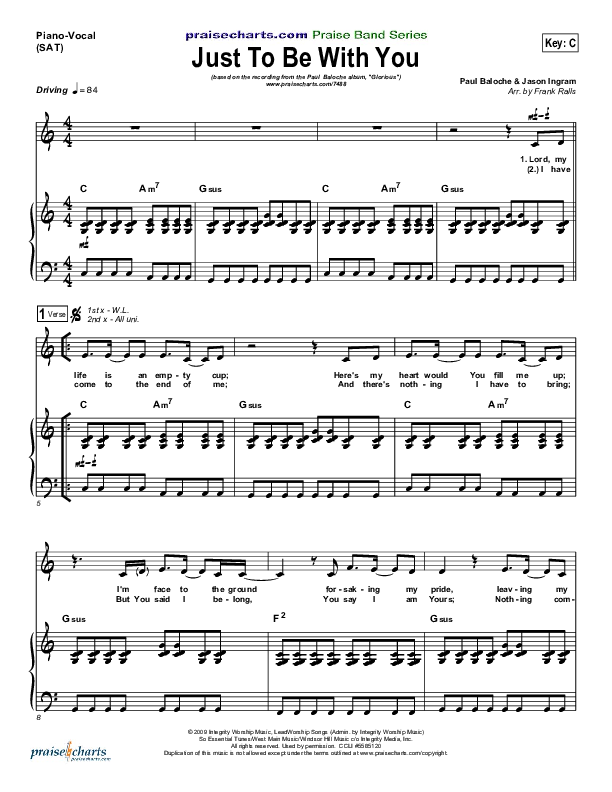 Just To Be With You Piano/Vocal (SAT) (Paul Baloche)