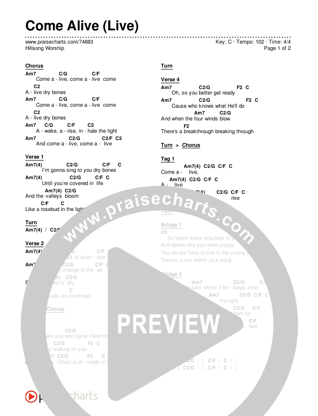 Come Alive (Live) Chords & Lyrics (Hillsong Worship)