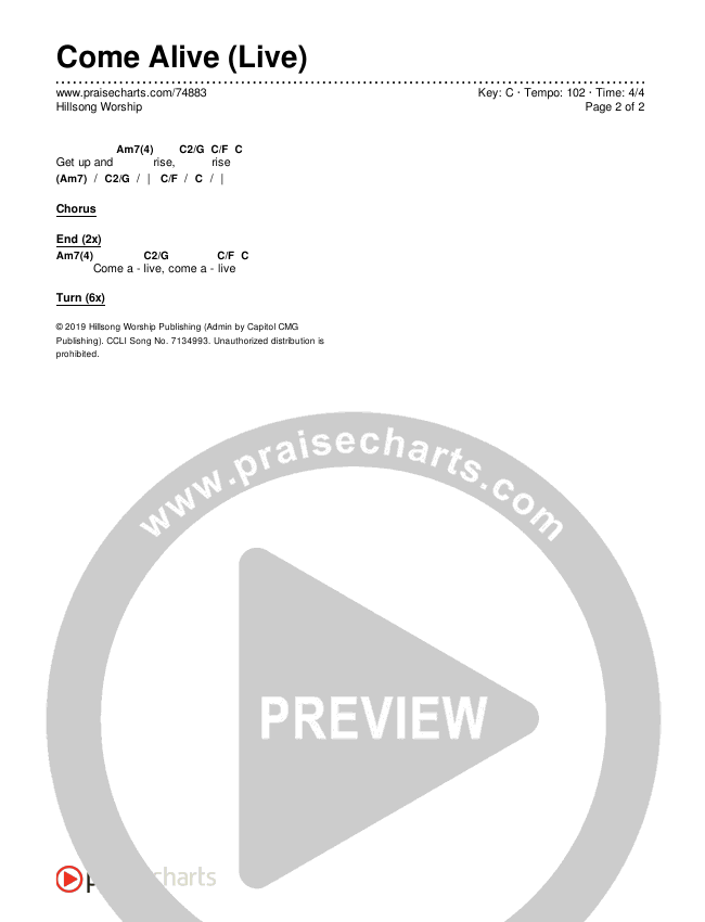 Come Alive (Live) Chords & Lyrics (Hillsong Worship)