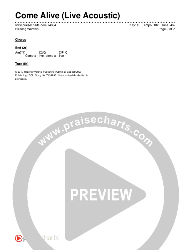Come Alive (Live Acoustic) Chords & Lyrics (Hillsong Worship)