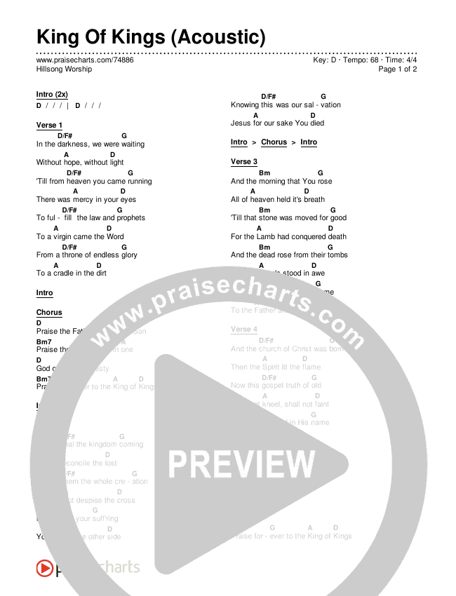 King Of Kings (Acoustic) Chords & Lyrics (Hillsong Worship)