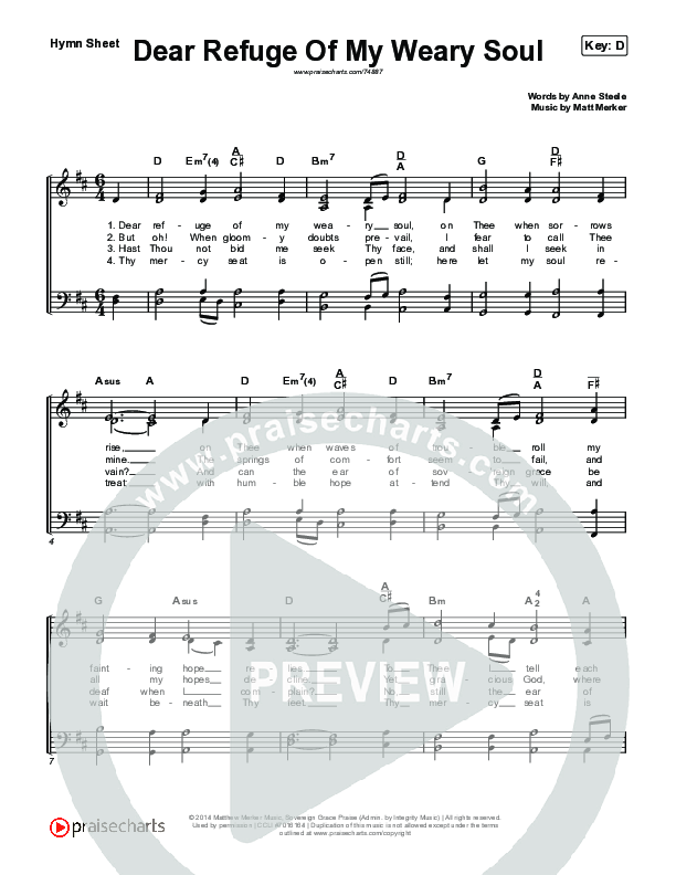 Dear Refuge Of My Weary Soul Hymn Sheet (Sovereign Grace / Bob Kauflin)