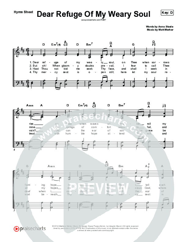 Dear Refuge Of My Weary Soul Hymn Sheet (Sovereign Grace / Bob Kauflin)