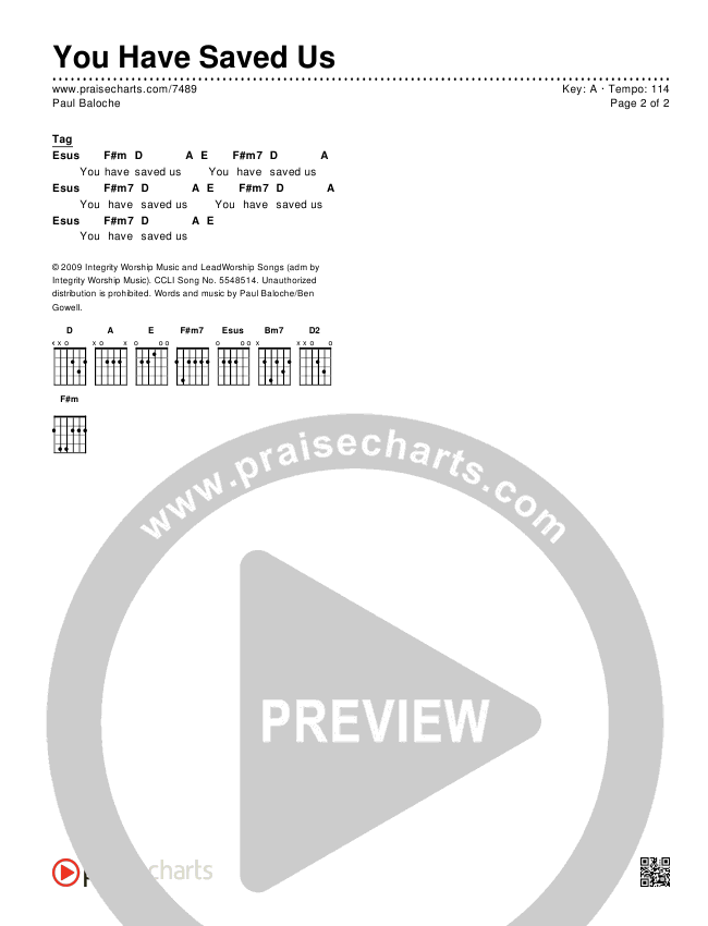 You Have Saved Us Chords & Lyrics (Paul Baloche)