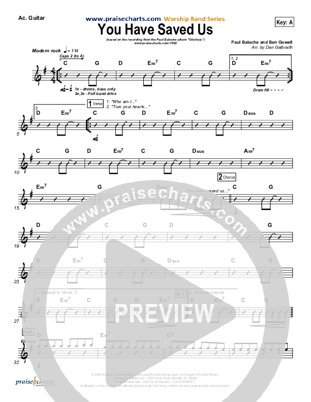 You Have Saved Us Rhythm Chart (Paul Baloche)