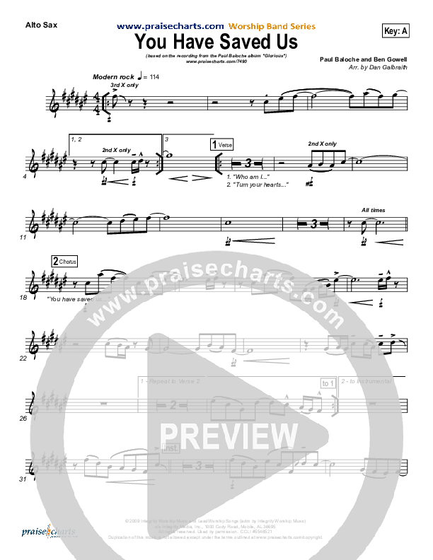 You Have Saved Us Alto Sax (Paul Baloche)
