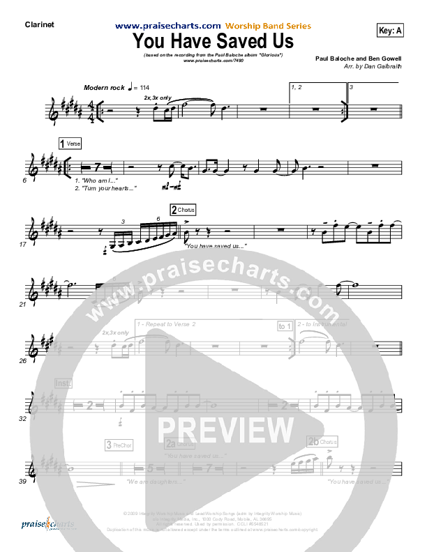 You Have Saved Us Clarinet (Paul Baloche)