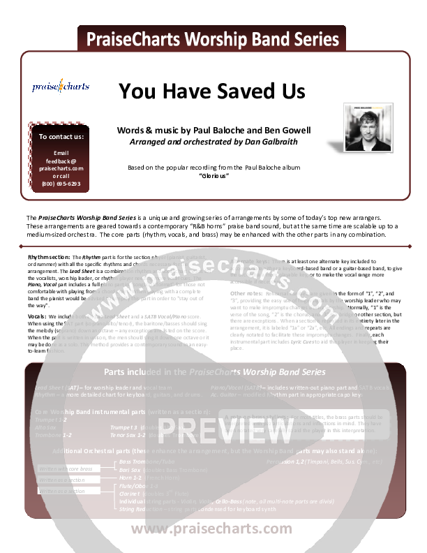 You Have Saved Us Cover Sheet (Paul Baloche)