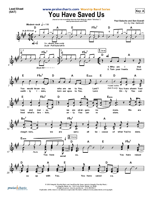 You Have Saved Us Lead Sheet (Paul Baloche)