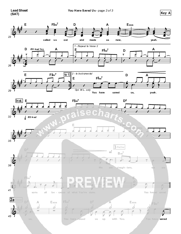 You Have Saved Us Lead Sheet (Paul Baloche)