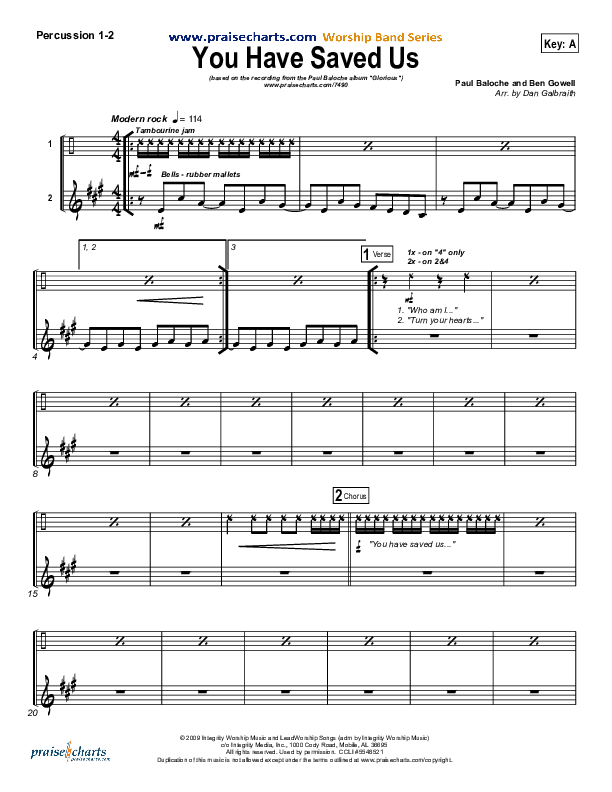 You Have Saved Us Percussion 1/2 (Paul Baloche)