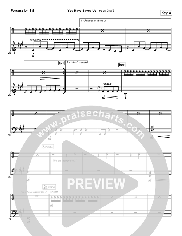 You Have Saved Us Percussion 1/2 (Paul Baloche)