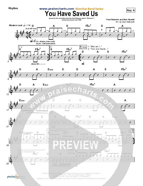 You Have Saved Us Rhythm Chart (Paul Baloche)