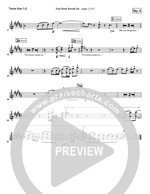 You Have Saved Us Tenor Sax 1/2 (Paul Baloche)