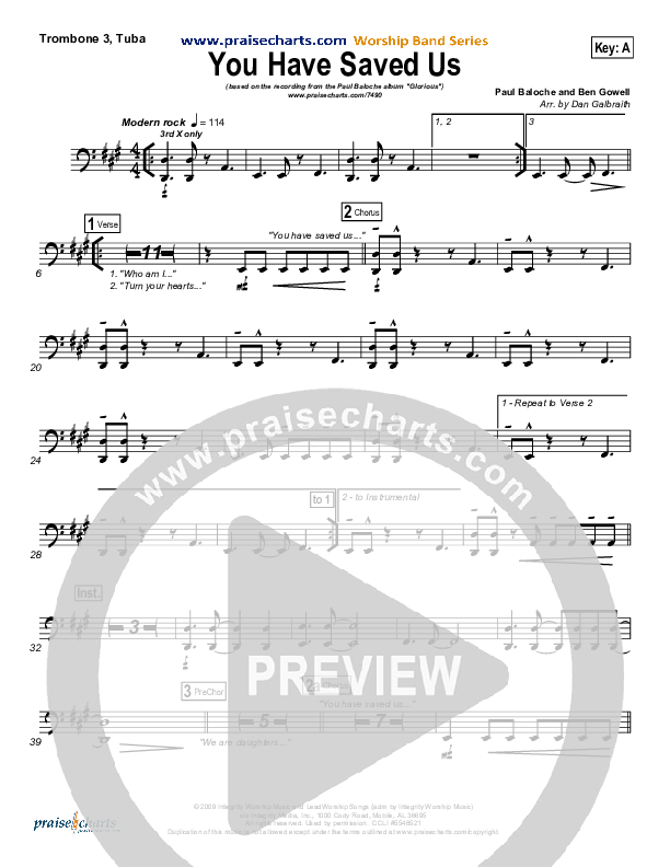 You Have Saved Us Trombone 3/Tuba (Paul Baloche)