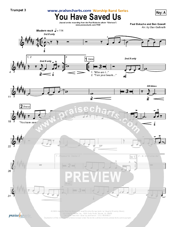 You Have Saved Us Trumpet 3 (Paul Baloche)