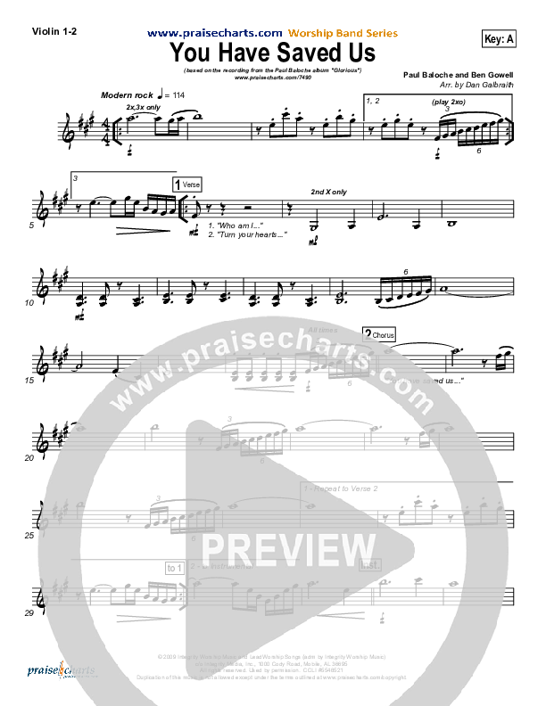 You Have Saved Us Violin 1/2 (Paul Baloche)