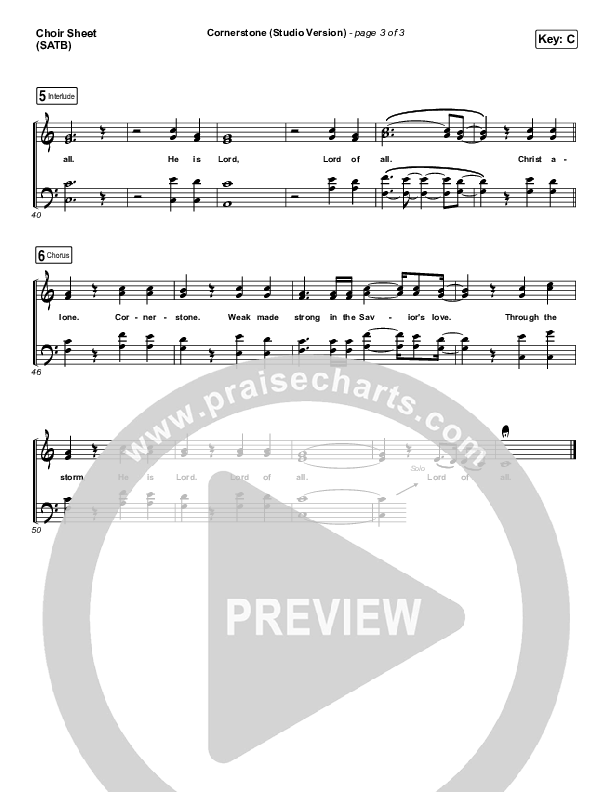 Cornerstone (Studio) Choir Sheet (SATB) (Hillsong Worship)