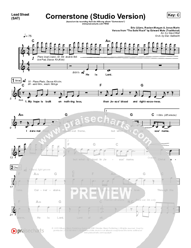 Cornerstone (Studio) Lead Sheet (SAT) (Hillsong Worship)