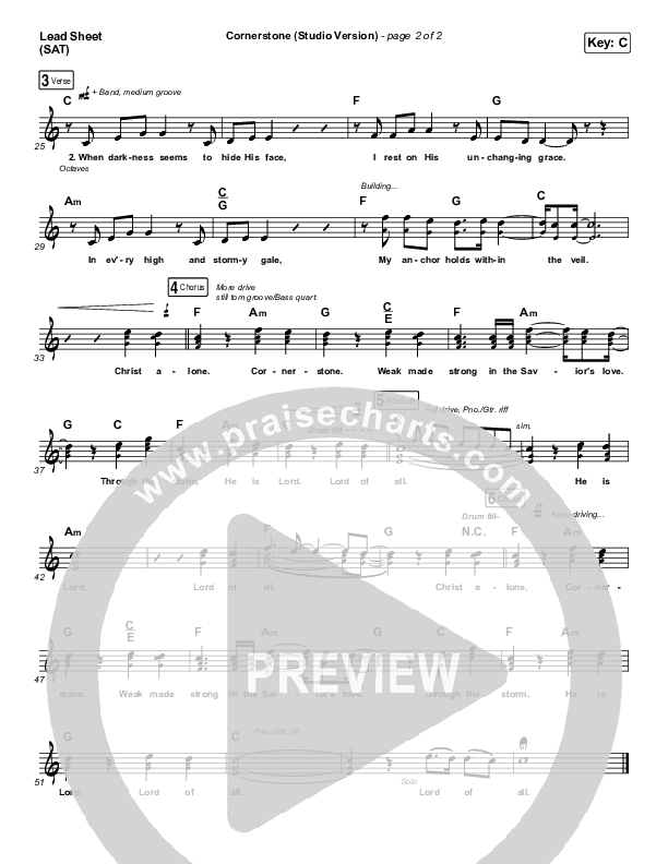 Cornerstone (Studio) Lead Sheet (SAT) (Hillsong Worship)