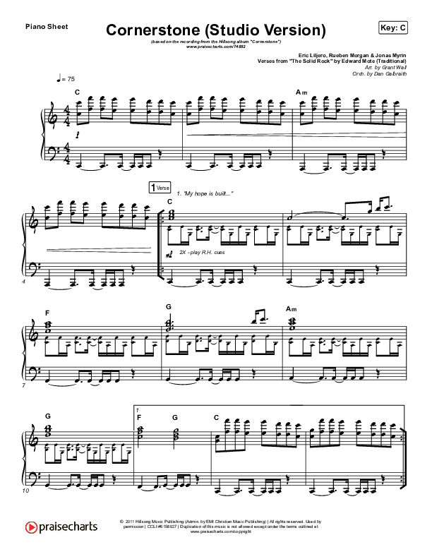 Cornerstone (Studio) Piano Sheet (Hillsong Worship)