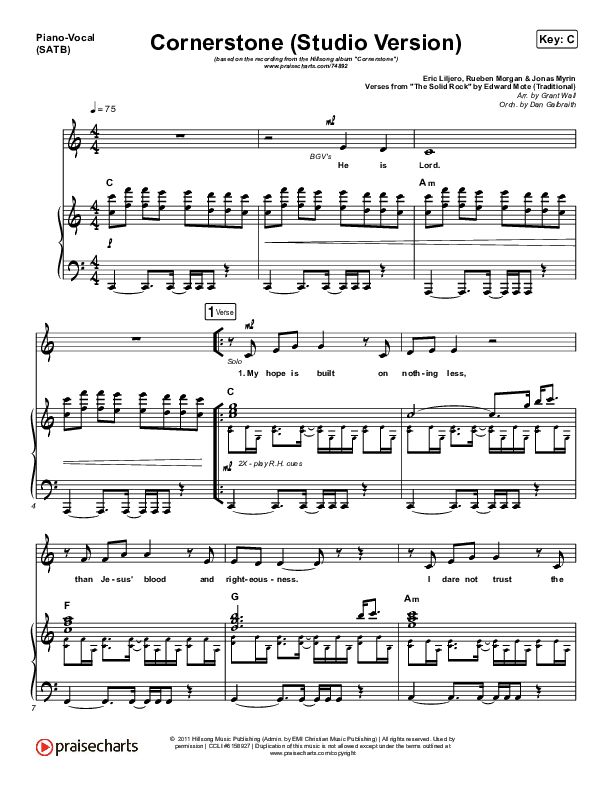 Cornerstone (Studio) Piano/Vocal Pack (Hillsong Worship)